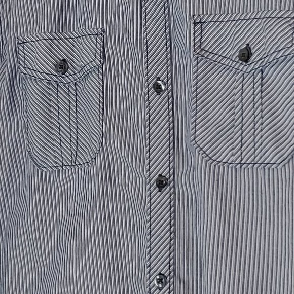 Michael Brandon Men's Sz Large Navy Blue Pin Stripe Casual Shirt Long Sleeve - Picture 6 of 10